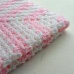Crochet Granny Square Baby Blanket White and Pink
