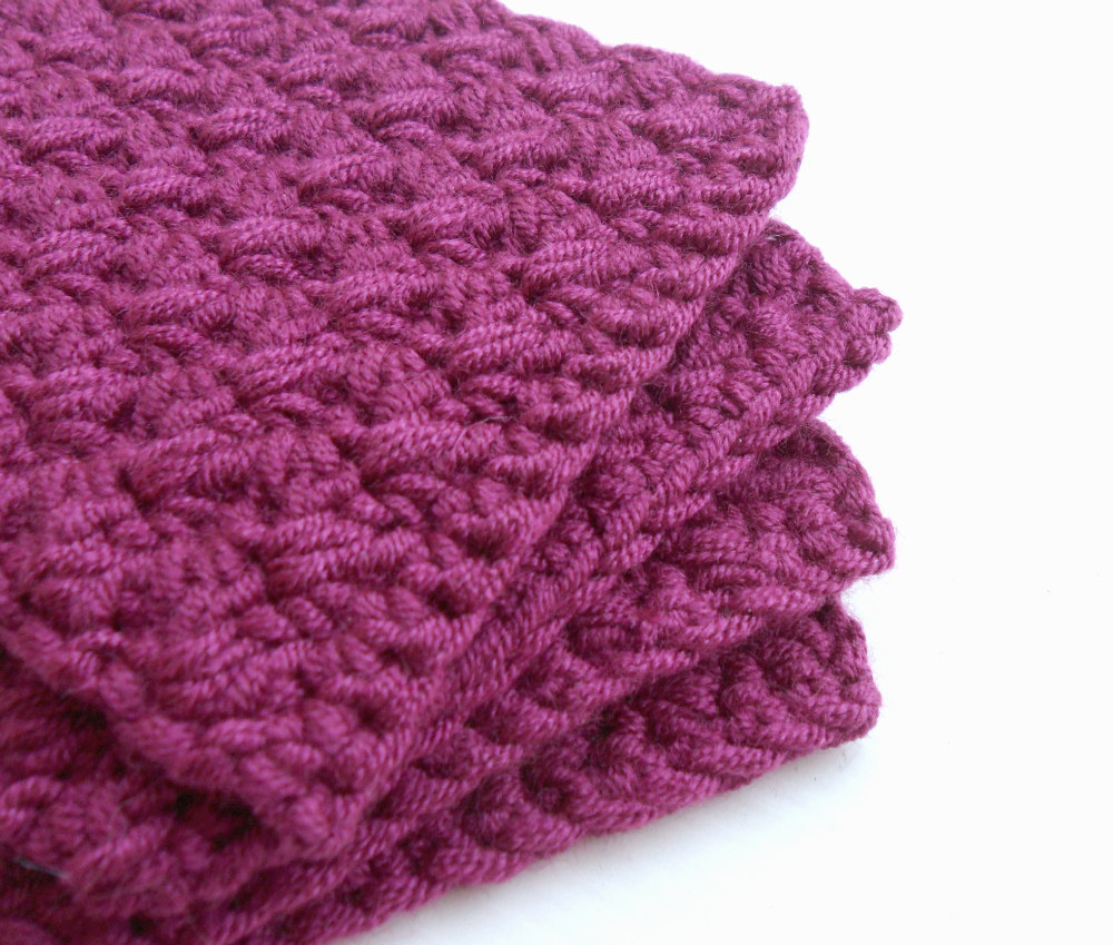 Crocheted Coaster Set of Four Purple Yarn Place Mat Table protector