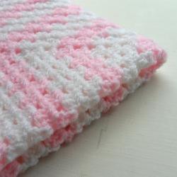 Crochet Granny Square Baby Blanket White and Pink